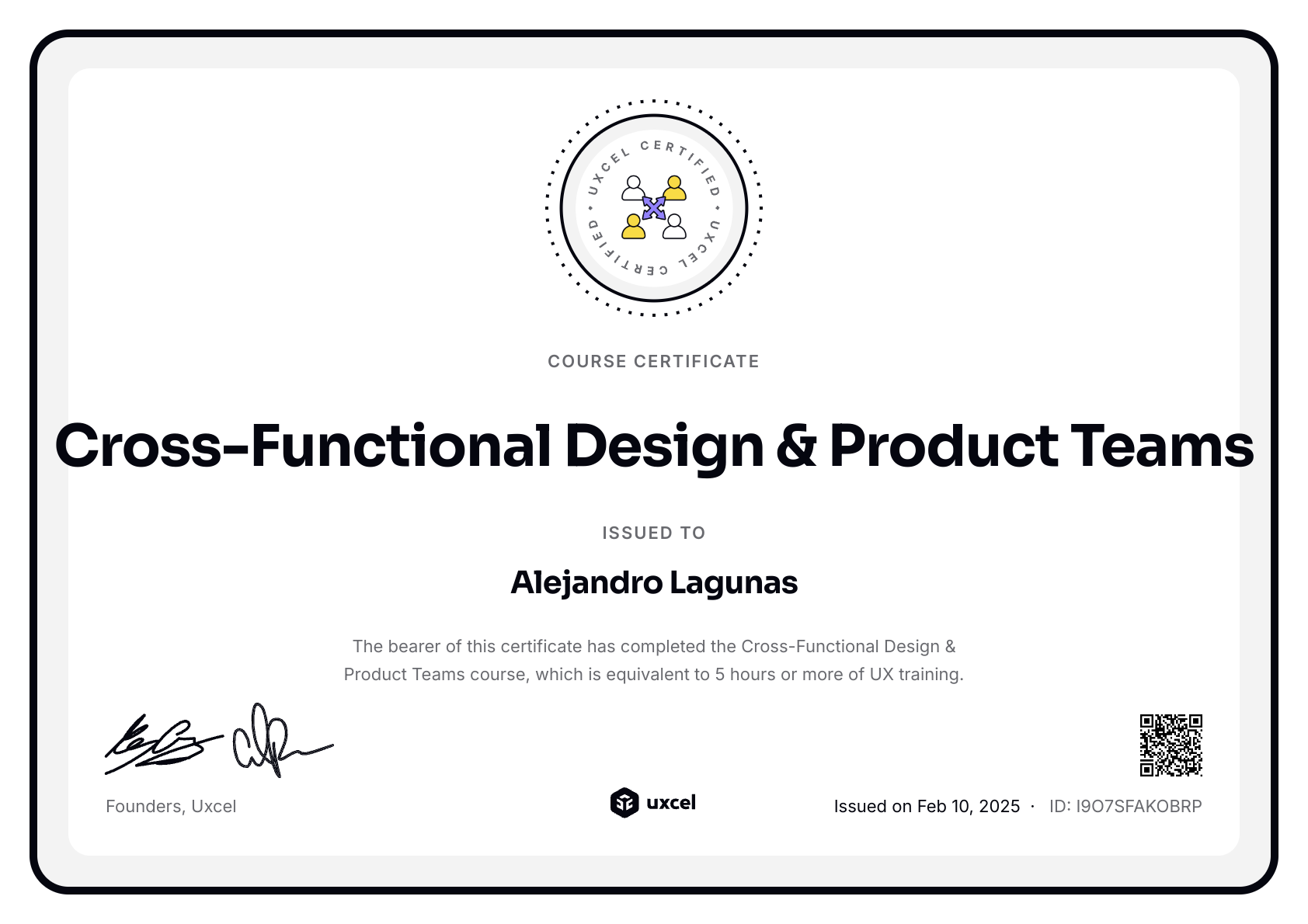 Alex's certificate